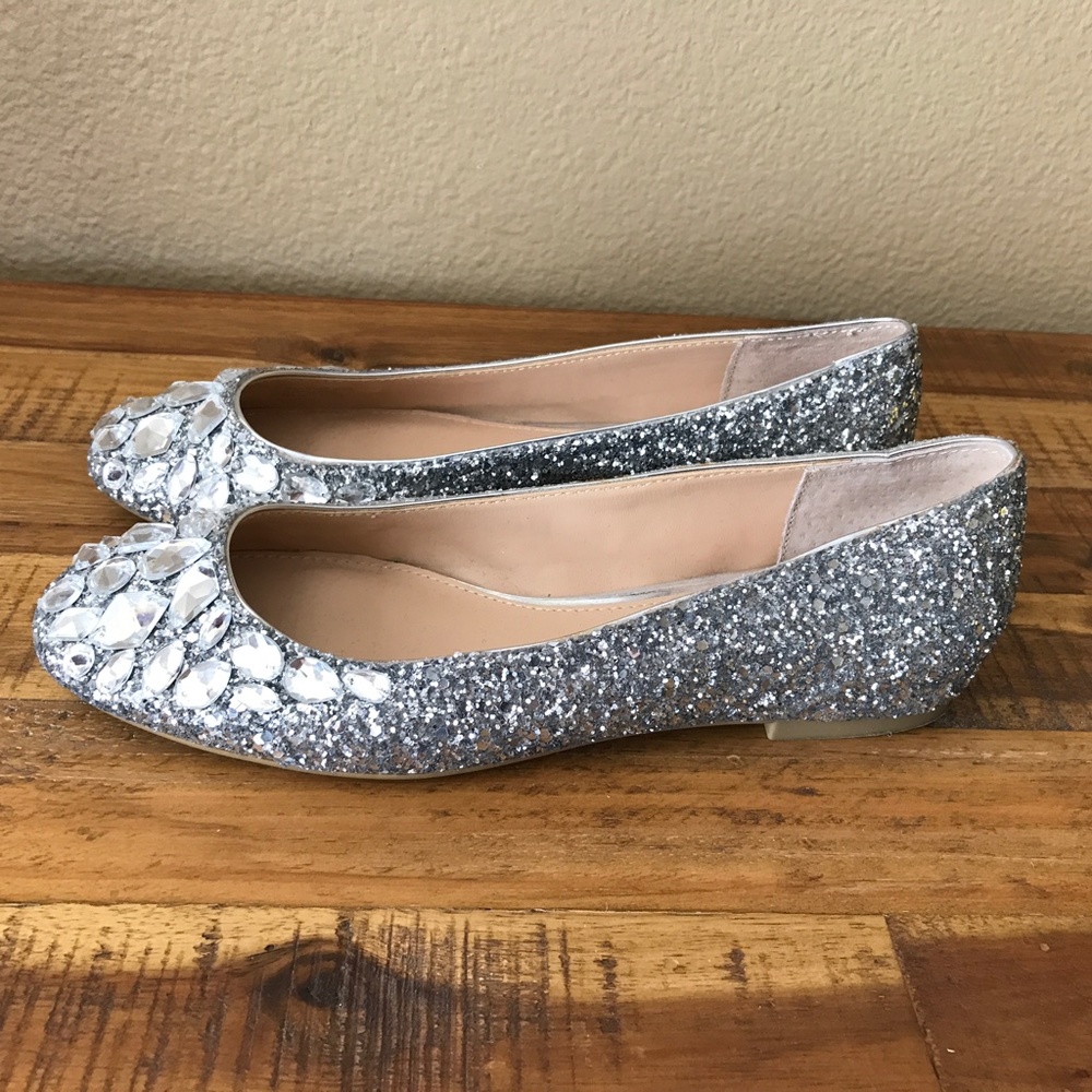 Jewel Badgley Mischka Mathilda rhinestone glitter shoes Sz 6 - Picture 2 of 6